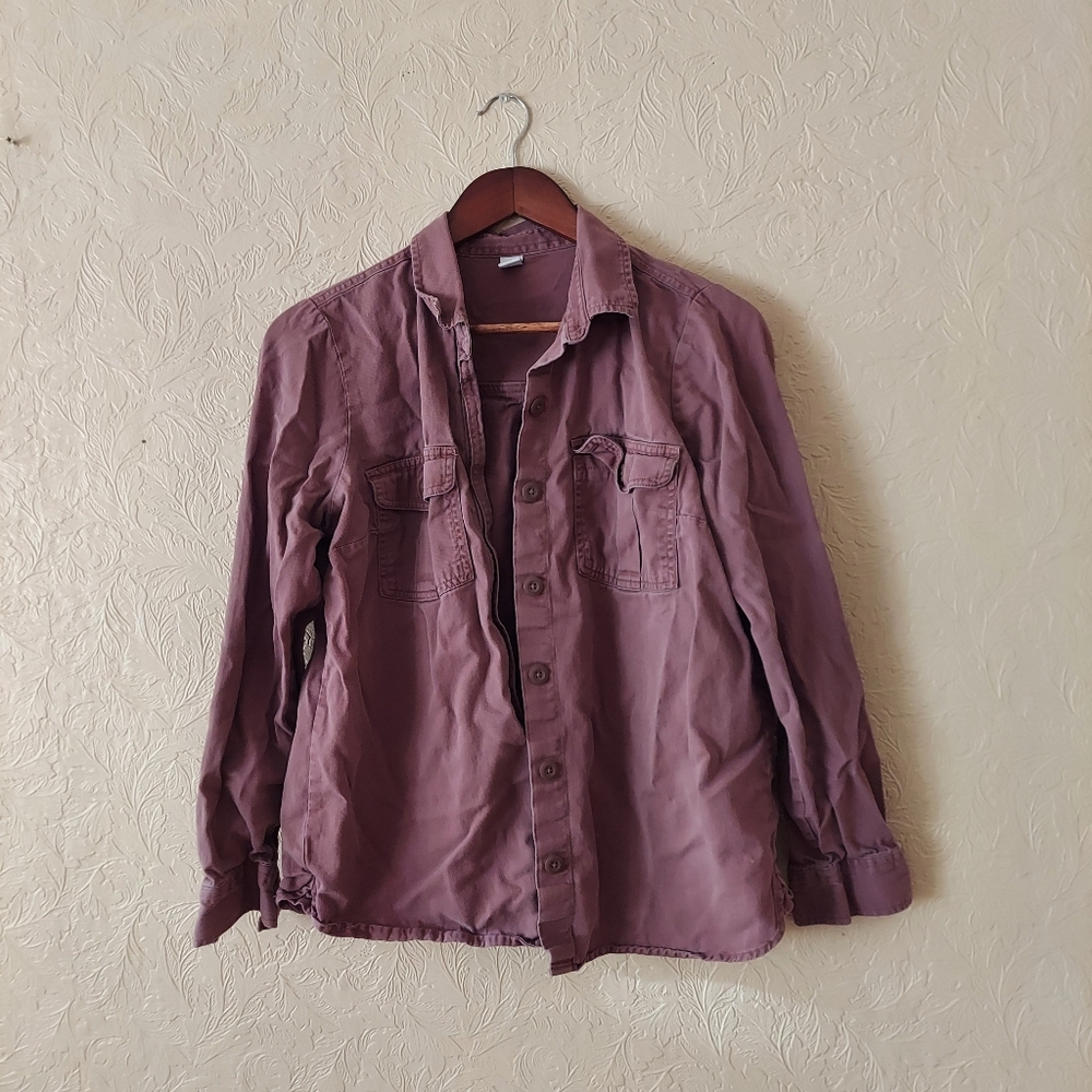 Old Navy brown 100% cotton button front shirt long sleeve Sz medium
